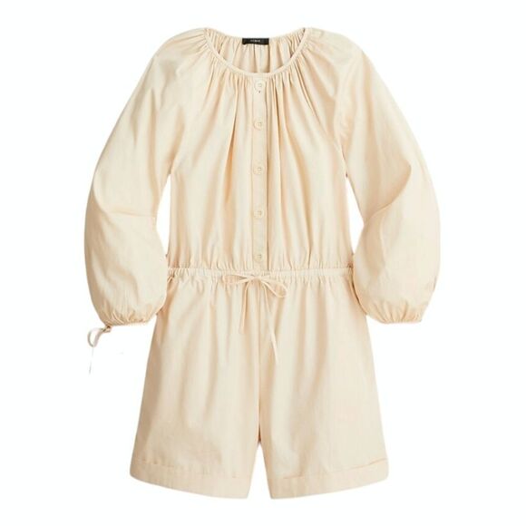 J. Crew Women's Cotton Poplin Puff Sleeve Button Front Jumpsuit M Palest Peach - Picture 3 of 13